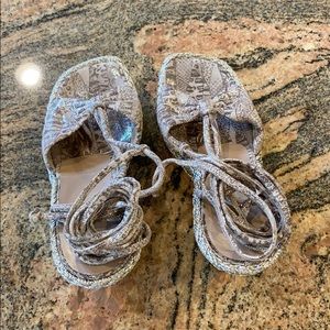 Stuart Weitzman Trixie Gold Lace Up Wedges